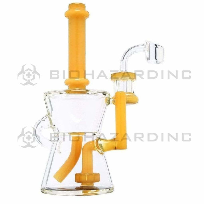 Biohazard Inc Glass Dab Rig Water Pipe 8" Recycler Hourglass Showerhead Rig Yellow Jade