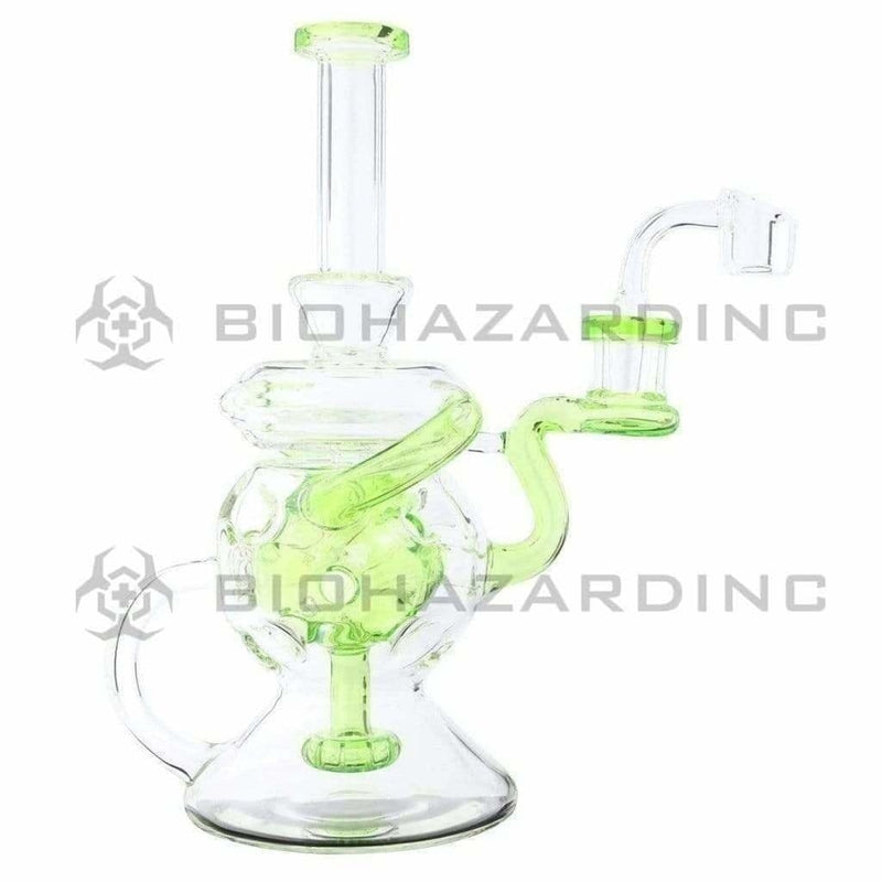 Biohazard Inc Glass Dab Rig Water Pipe 9" Showerhead Swiss Rcycler Rig Green