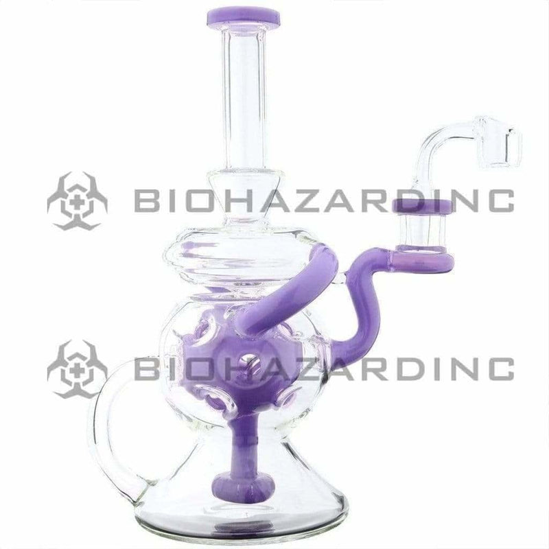 Biohazard Inc Glass Dab Rig Water Pipe 9" Showerhead Swiss Rcycler Rig Purple