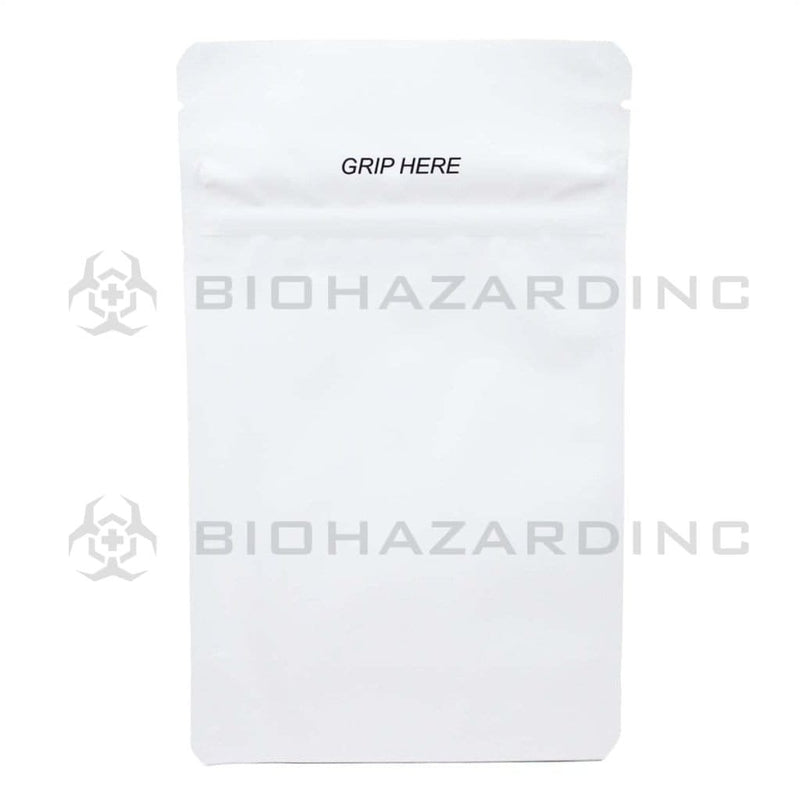 Biohazard Inc Child Resistant Mylar Bag White Mylar Bags 4in x 6.5in - 7g - 2,000 Count (Child Resistant & Tamper Evident)