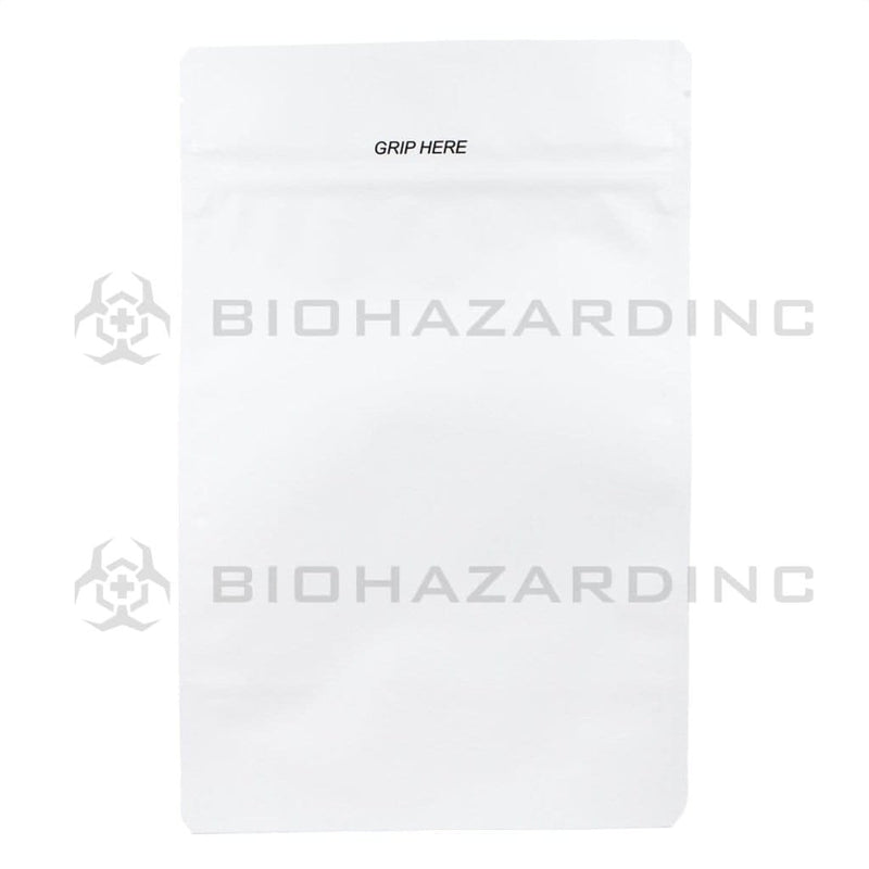 Biohazard Inc Child Resistant Mylar Bag White Mylar Bags 6in x 9.25in - 28g - 1,000 Count (Child Resistant & Tamper Evident)