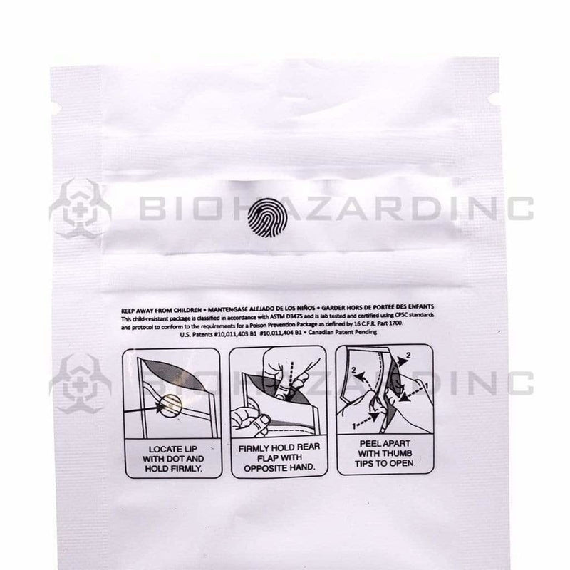 Biohazard Inc Child Resistant Mylar Bag White Vista Mylar Bags 3in x 7.25in - 1,000 Count (Child Resistant & Tamper Evident)